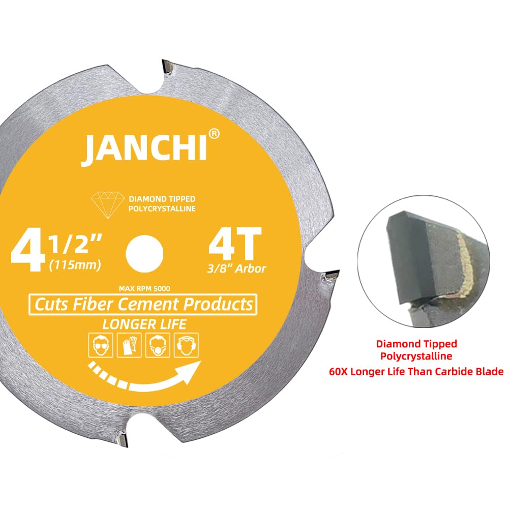 4-1/2 Inch 4T PCD Tip Hardie Fiber Cement Circular Saw Blade with 3/8-Inch Arbor, Polycrystalline Diamond Tipped Teeth Saw Blade for Laminate Flooring