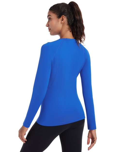 Runhit Thermal Long Sleeve Compression Shirts for Women Fleece Lined Base Layer Athletic Lightweight Tops for Running Royal Blue