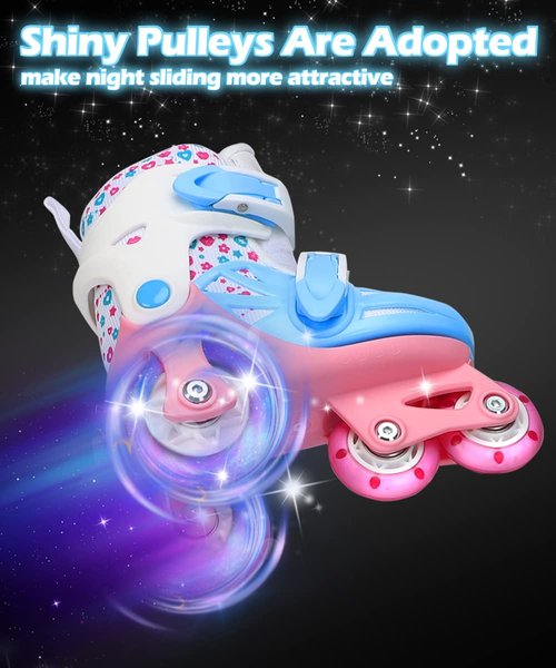 Kids Quad Roller Skate,Roller Skates for Girls Boys,3-Point Balance Roller Shoes for Beginners (Cute Pink, XS)