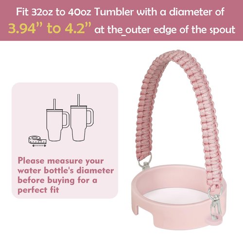 Greant Glitter Braided Handle for HydroFlask Tumbler Handle 40 oz & 32oz, Bling Handles for Stanley 40oz, Strap for HydroJug 40oz Tumblers, Anti-Slip Carrying Strap for BruMate 40 oz, Light Pink