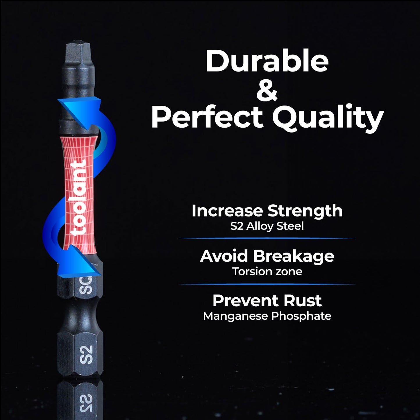 toolant Square Drive Bit Set, Square Impact Driver bits S2 Steel, Robertson Driver Bits Magnetic CNC Tips, Square 2 Impact Bit 1/4" Hex-Shank with Storage Box, 10pcs SQ2 2" Long