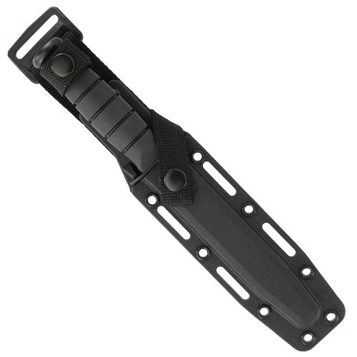KA-BAR Short Fixed Blade Knife 5.25" Partially Serrated Clip Point 1095 Cro-Van Black Powder Coat Blade Kraton Handle Black
