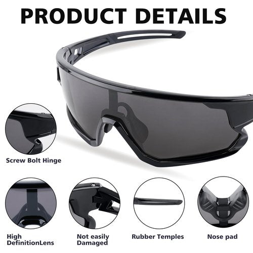 GGBuy Cycling Glasses Sunglasses UV400 Polarized Sports Sunglasses Wrap around Impact Resistance Ideal for Cycling Running Outdoor for Man and Women