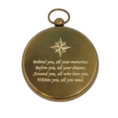 Engravable Antique Brass Pocket Compass with Gift Box | Solid Brass Compass with Optional Hardwood Storage Box and Custom Engraved Plaque for Keepsake or Gift (Graduation - Behind You)