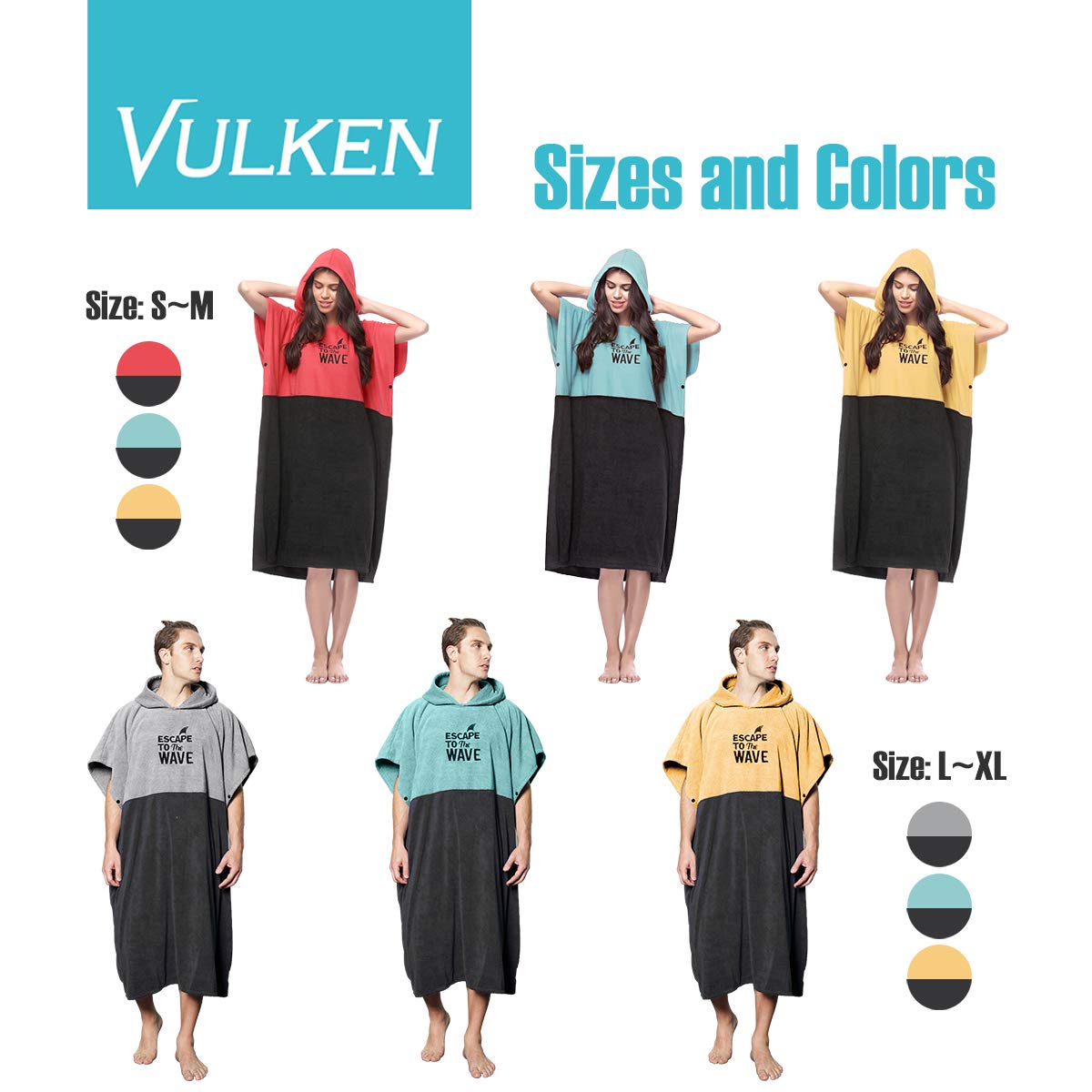 Vulken Extra Large Teal Blue Thick Hooded Beach Towel Changing Robe. Surf Poncho Women for Easy Change in Public. Quick Dry Microfiber Toweling for The Beach, Pool, Lake, Water Park. S/M
