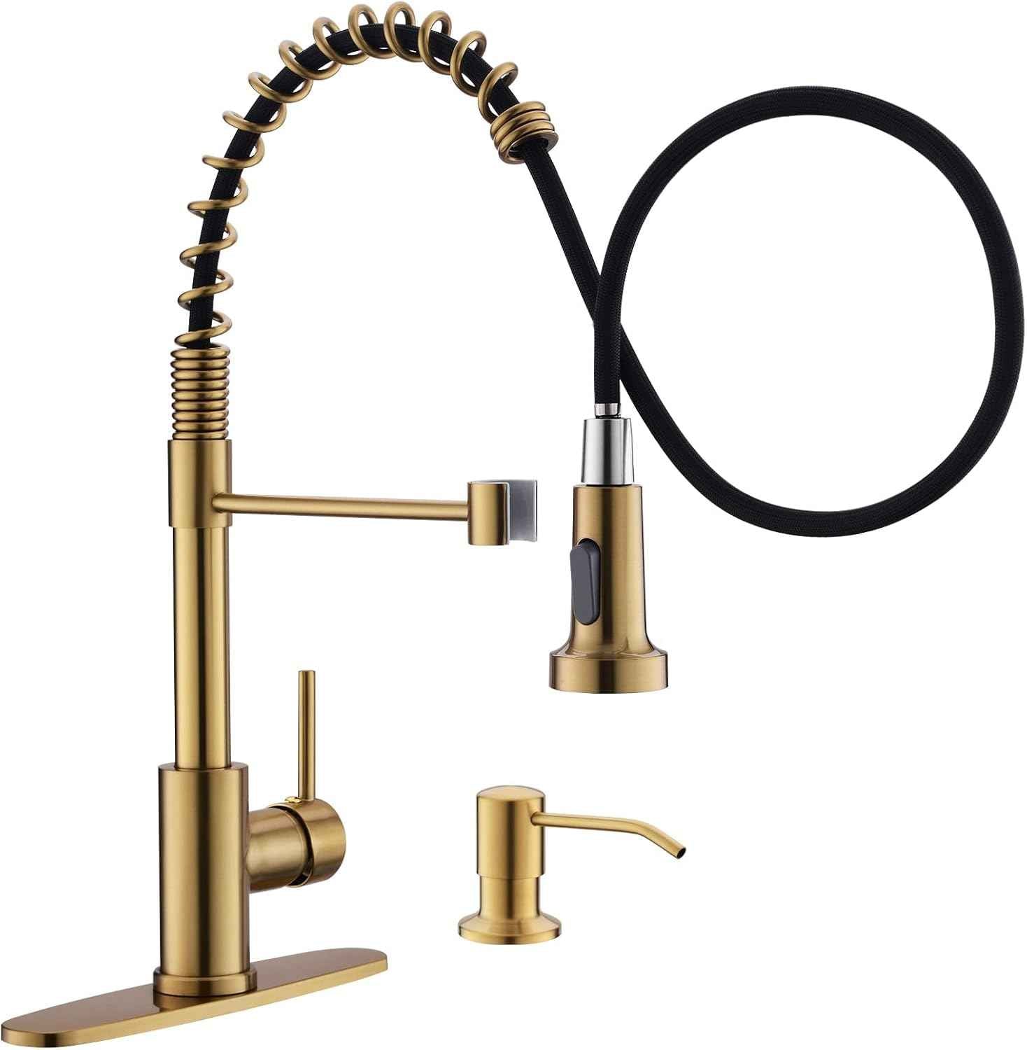 Matte Black Kitchen Faucet with Soap Dispenser - Commercial Single Handle Pull Down Sprayer