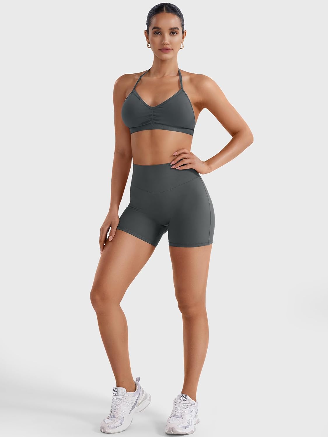 YEOREO Women's High Waist Yoga Biker Shorts - 4.5" Scrunch Design with Tummy Control