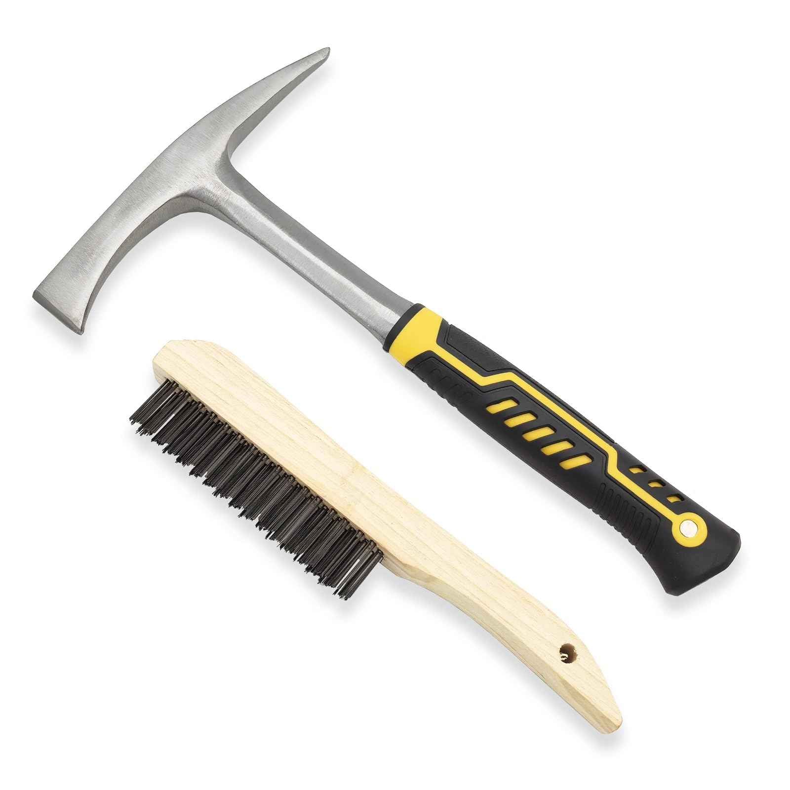 JOYFUL&HOPEFUL Chipping Hammer,Professional Slag Removal Hammer,Forged Steel,12.6",Efficiently Removes Welding Slag and Spatter,Chipping Hammer and Wire Brush Set