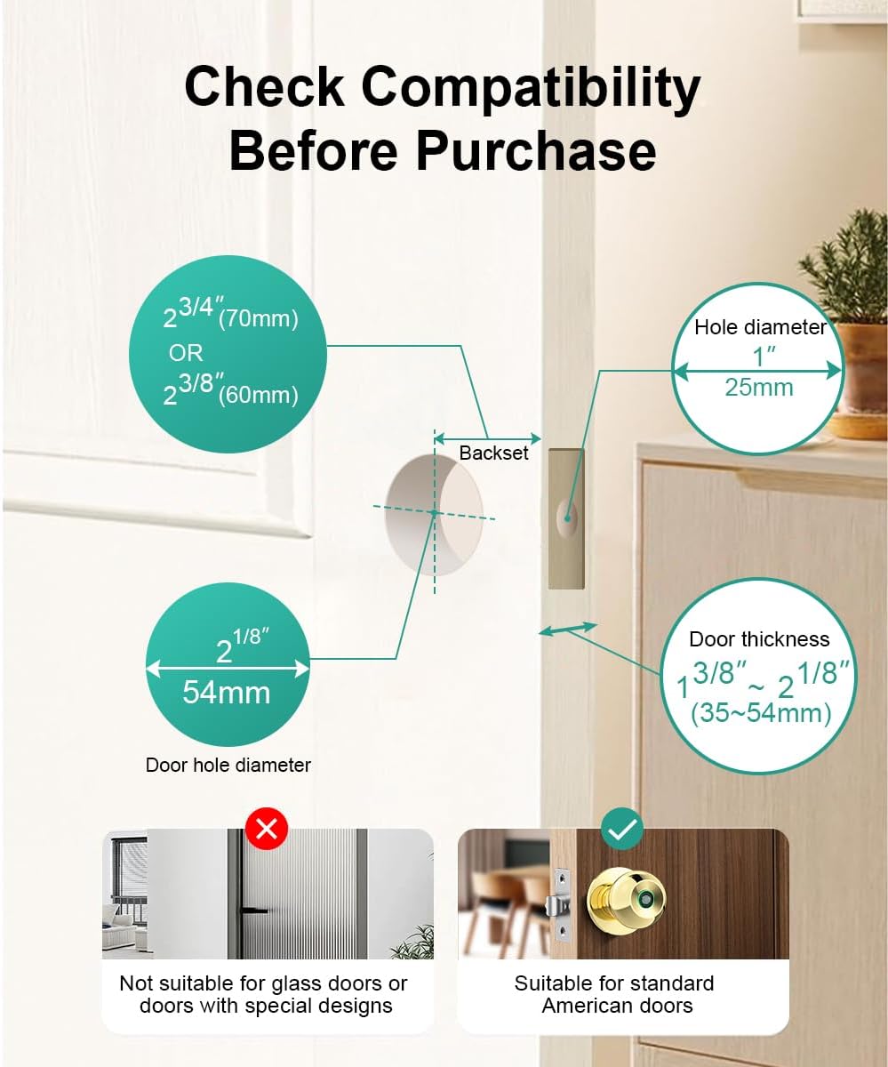 Smart Fingerprint Door Lock - Biometric Keyless Entry Knob with App Control for Home, Office & Garage