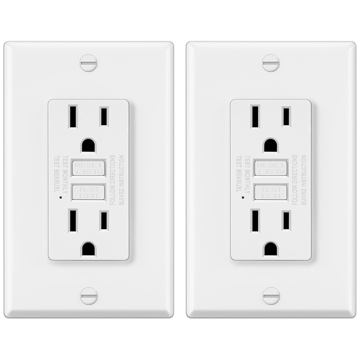 GFCI Outlets 10 Pack - 15 Amp Decor Receptacles with LED Indicator & Wallplate