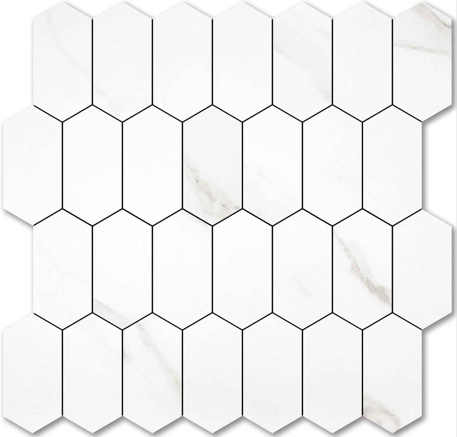 Glossy Wood Grain Peel and Stick Backsplash Tile - 10 Sheets Hexagon Mosaic for Kitchen & Bathroom, 12.4 x 12 Inch