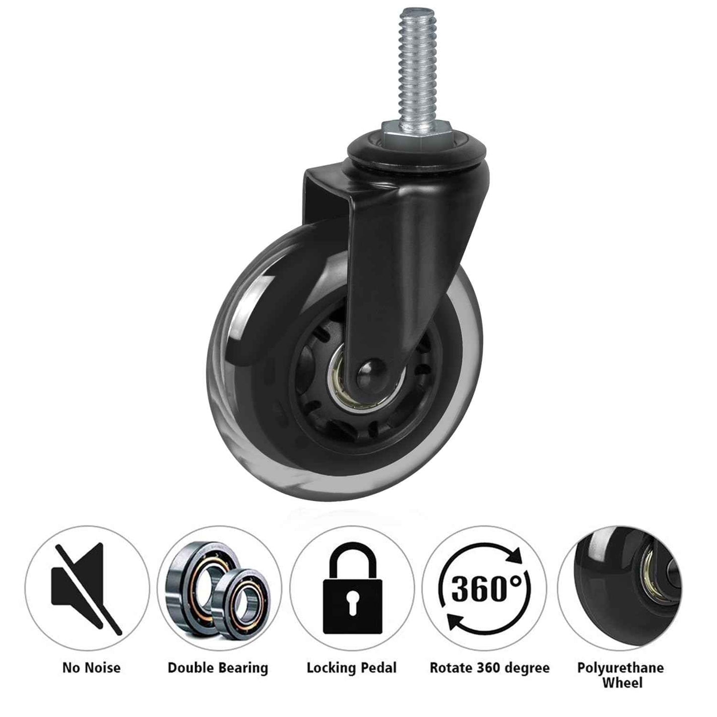 8T8 3" Rubber Caster Wheels Heavy Duty with 3/8"-16 x 1-1/2" Threaded Stem Casters Set of 4 (Screw Diameter 3/8", Length 1.5"), Quiet and Smooth Rolling Castors for Furniture Hardwood Floors