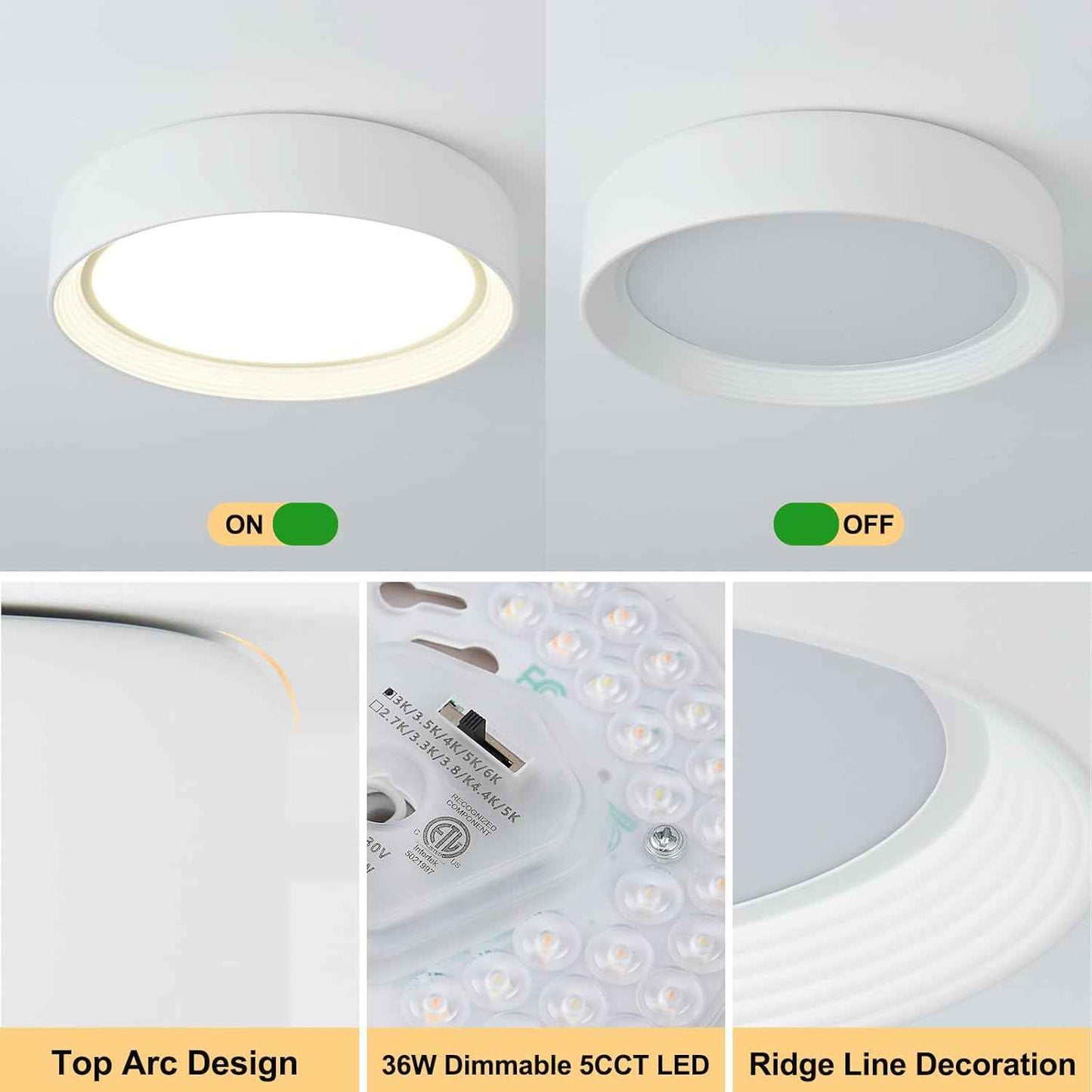24W Dimmable LED Flush Mount Ceiling Light Fixture - 11.81" Modern 5CCT 3000K-6500K for Kitchen, Hallway & Laundry Room
