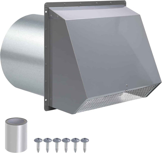 5-Inch Exterior Dryer Vent Cover with Screen & Damper - Galvanized Steel, Black