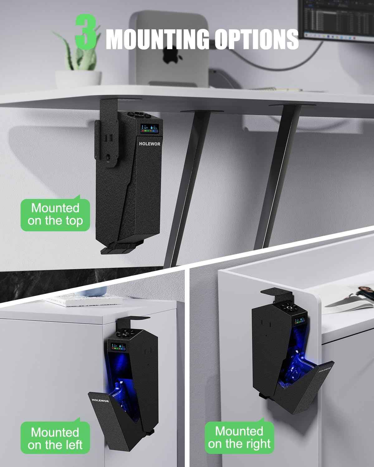 Quick Access Bedside Gun Safe - Single Mount Pistol Safe for Nightstand & Desk