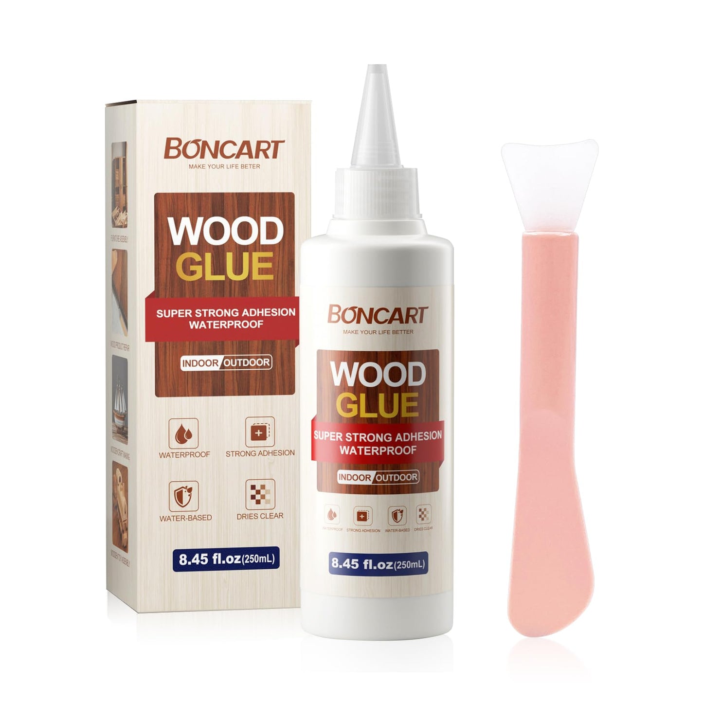 Boncart Super Strong Wood Glue, 8.45fl.oz Clear, Waterproof for Heavy Duty Woodworking, Furniture Assembly (1 Pack)