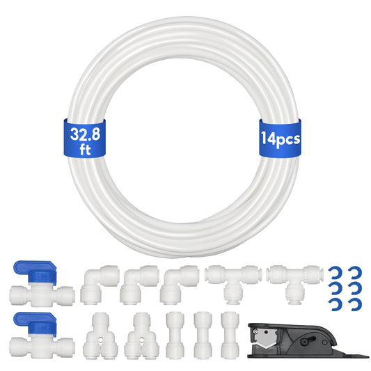 Water Line Kit, Lifevant 1/4” O.D. Water Tubing 32.8FT for R.O. System and ice Maker with 12-PCS Quick Connect and Tubing Cutter