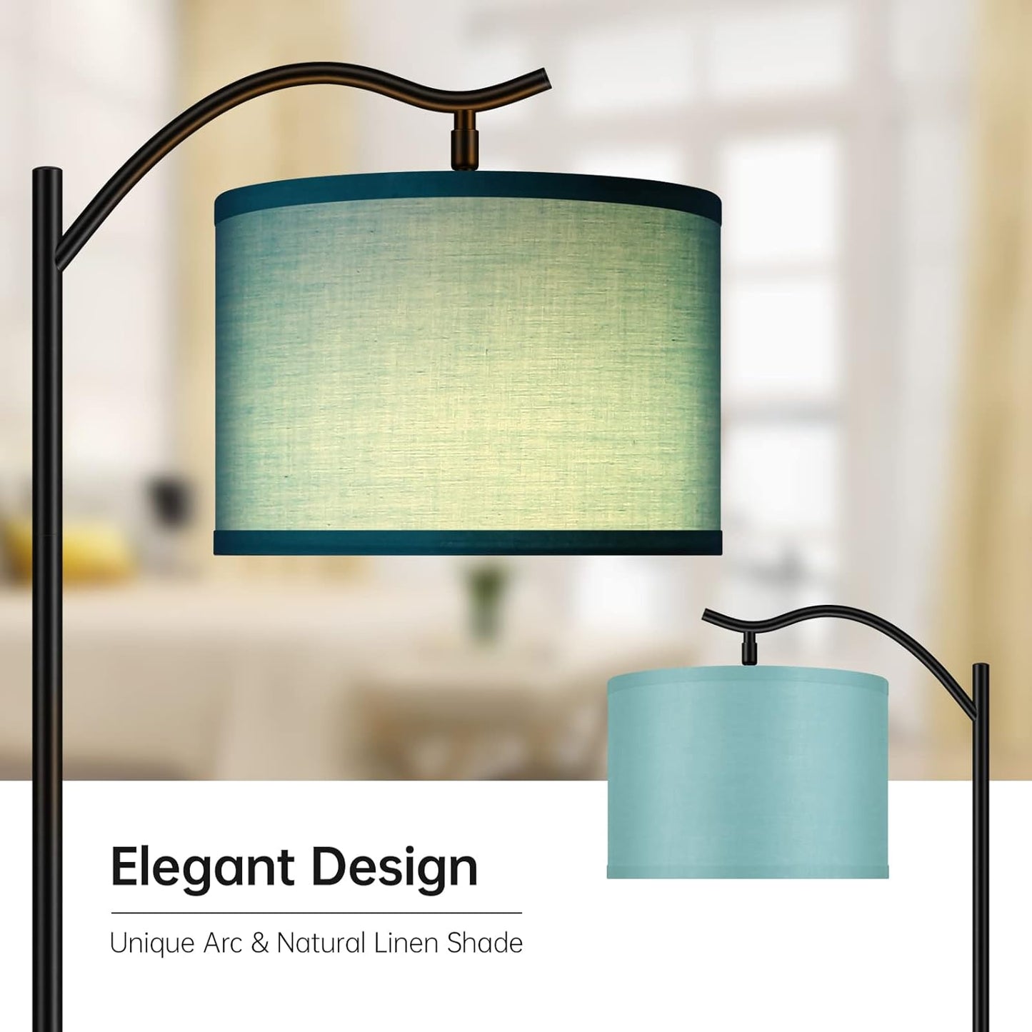 Modern LED Floor Lamp with Bohemian Linen Shade – Arched Tall Standing Light for Living Room & Bedroom