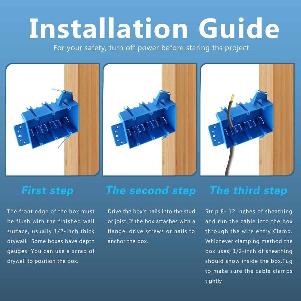 3-Gang PVC New Work Electrical Box,5-7/8-Inch Length by 3-2/3-Inch Width by 2-3/4-Inch Depth, Switch and Outlet Box Three Gang with Nail for Residential 1pc