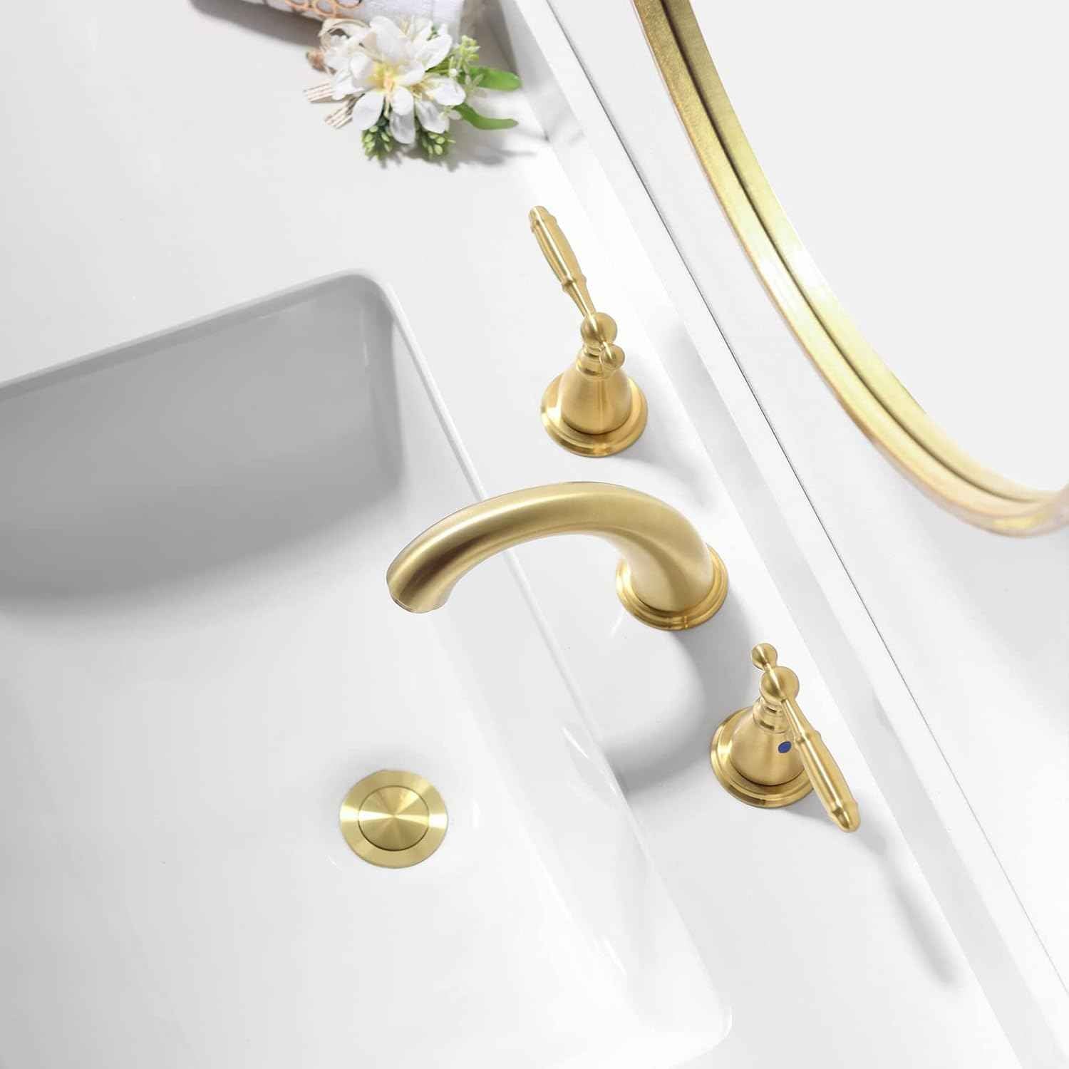 Phiestina 8-Inch Widespread Bathroom Faucet - Chrome, Lead-Free, Metal Pop-Up Drain, Model WF008-4-C