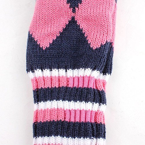 Craftsman Golf Knit Pom Pom 3pcs Headcover Set Vintange Sock Covers for Driver and Woods (Navy Argyle Pink White)