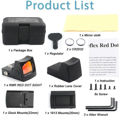 GOTICAL CNC-Machined Fiber Optic Handgun Sights - Front & Rear for Glock Pistols | Mini Red Dot Compatible