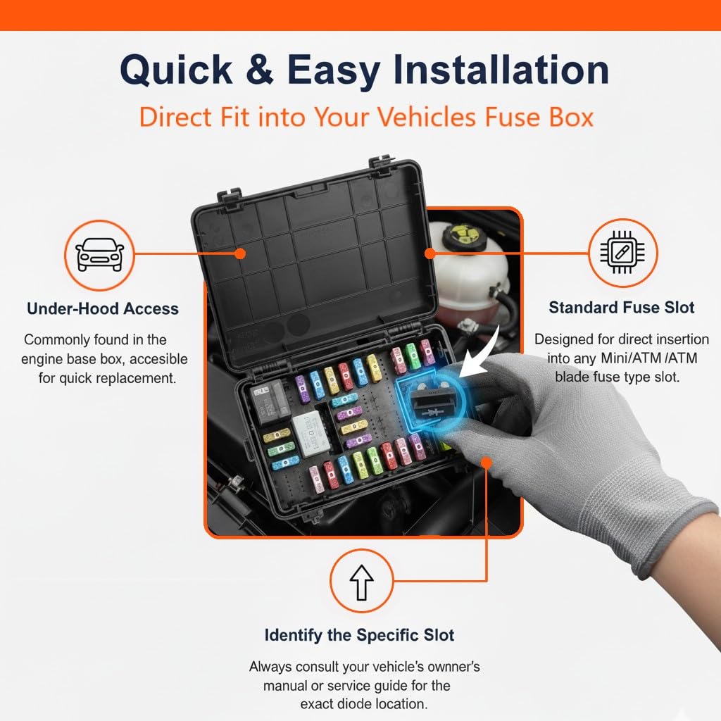 FalconSupply Genuine Aptiv 12135037 / Littelfuse 02400104P (2-Pack Kit) 1A/400V Mini Blade Automotive 12V Diode Fuse, OEM Replacement for GM AC Compressor Clutch Coil, Fits Buick, Chevy, GMC, Pontiac
