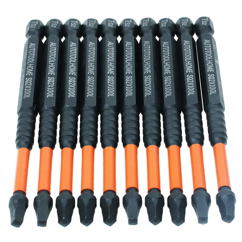 AUTOTOOLHOME 10 Pack #2 Square Driver Bit 4 inch Long Square Impact Drill Bit for Pocket Hole Jig System SQ2 Bits