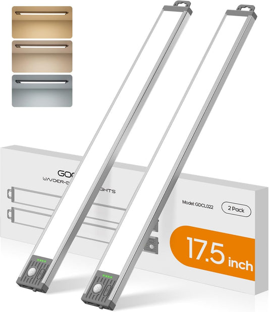 Rechargeable 17.5-Inch Motion Sensor Under Cabinet Lighting - Wireless LED Lights for Kitchen & Closet (4 Pack)