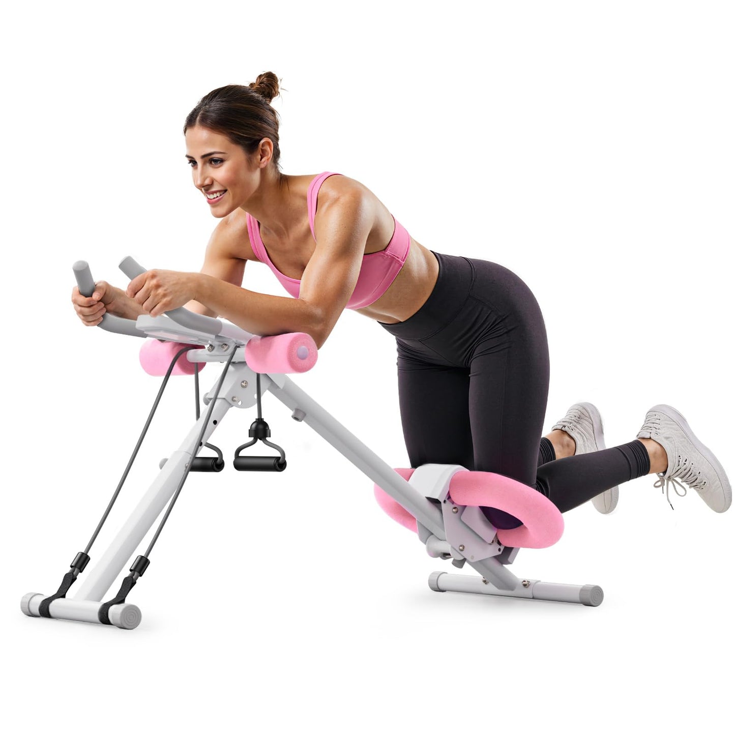 MERACH Ab Machine, Ab Workout Equipment, Adjustable Ab Trainer Machine for Abs Workout at Home Gym, Foldable, Knee Protection, Abdominal Trainer for Stomach Workout (Pink)