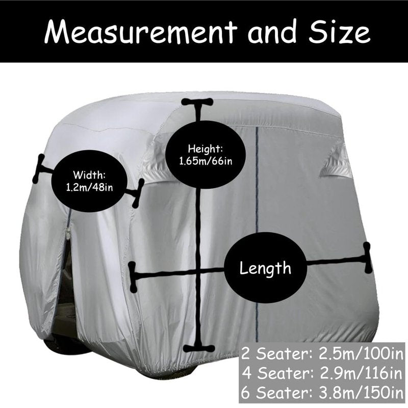 Waterproof Golf Cart Covers 2 Passenger, Aluminum Based Club Car Cover Universal Fits for Club Car, Ezgo, Yamaha & Most Brand