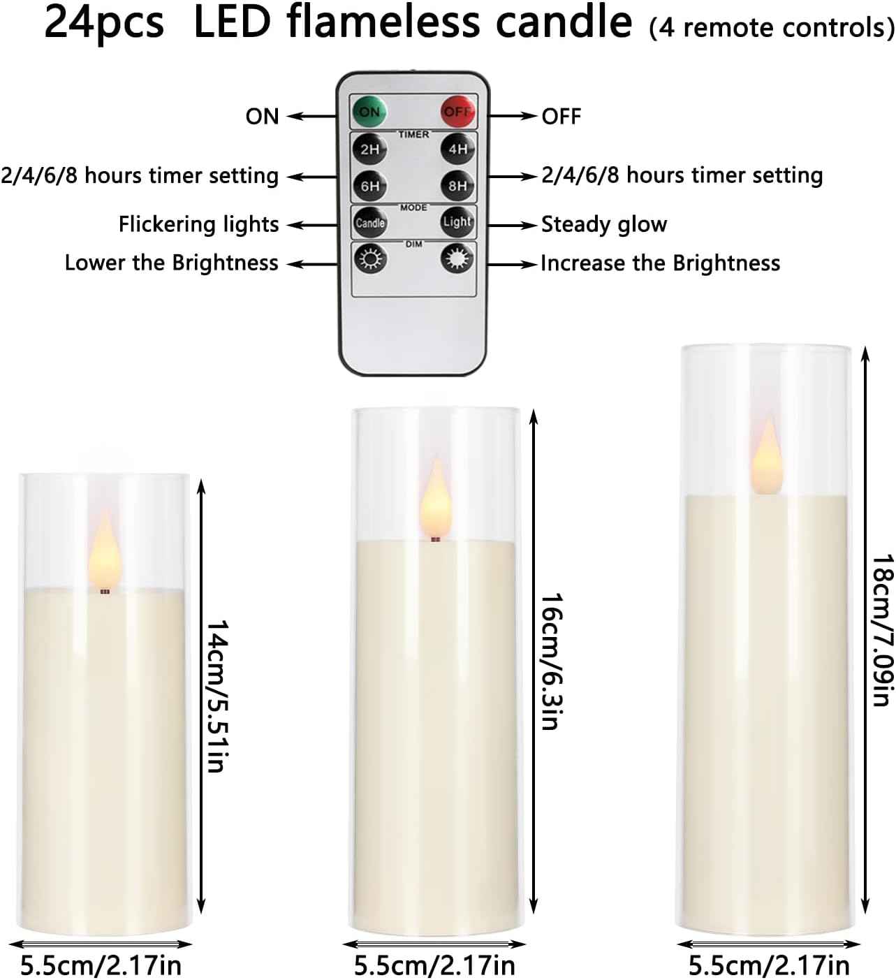 24-Pack Remote Control LED Flameless Candles - 3D Flame Timer Candles for Home, Weddings & Holidays