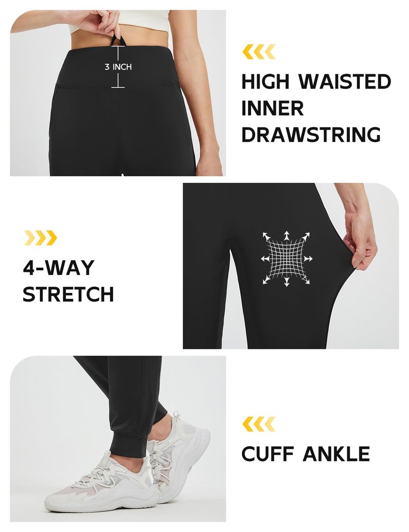 baleaf Women's Fleece Lined Joggers Pants Winter Warm Water Resistant High Waisted Thermal Running Hiking Pants with Pockets Black L