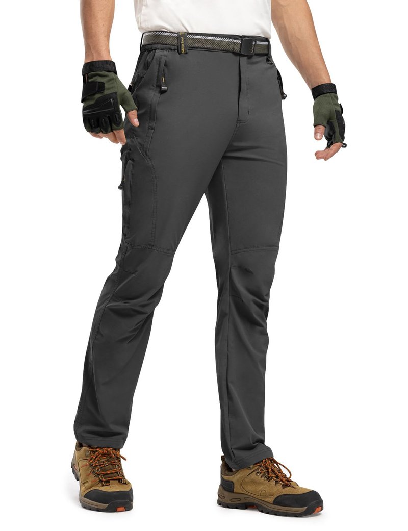 TBMPOY Men's Lightweight Hiking Pants Quick Dry Mountain Fishing Camping Travel Outdoor Pants Thin Dark Grey L