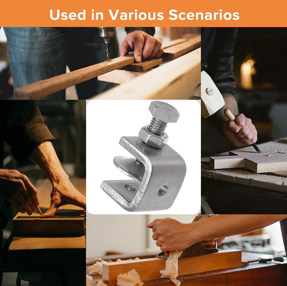 Stainless Steel C Clamps, Mini Tiger Clamp Set for Mounting, Heavy Duty Metal U Clamps, Small Desk G-Clamp with 0.98 Inch Stable Wide Jaw Opening for Metal Working Woodworking Welding Building (4pcs)