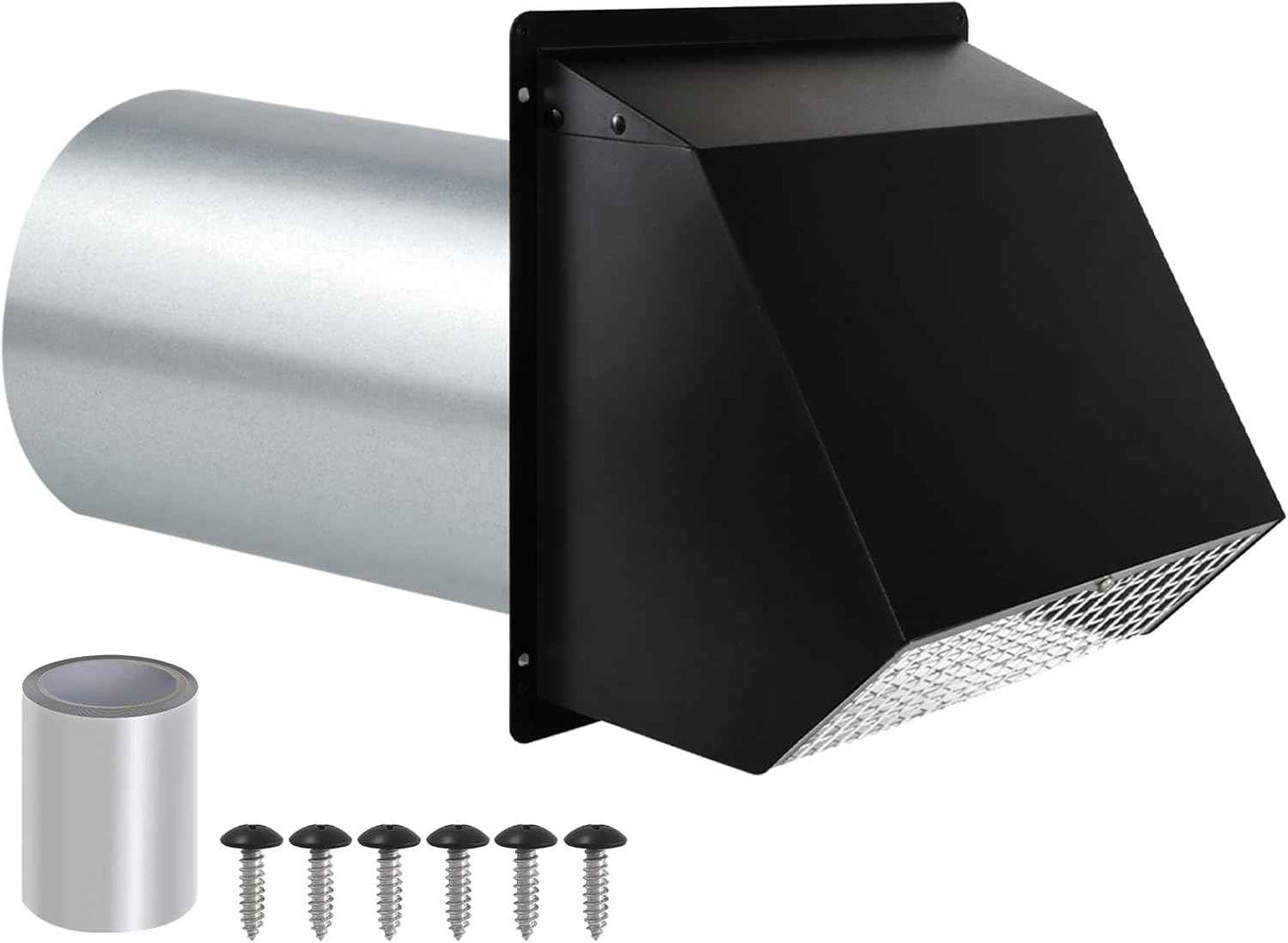 5-Inch Exterior Dryer Vent Cover with Screen & Damper - Galvanized Steel, Black