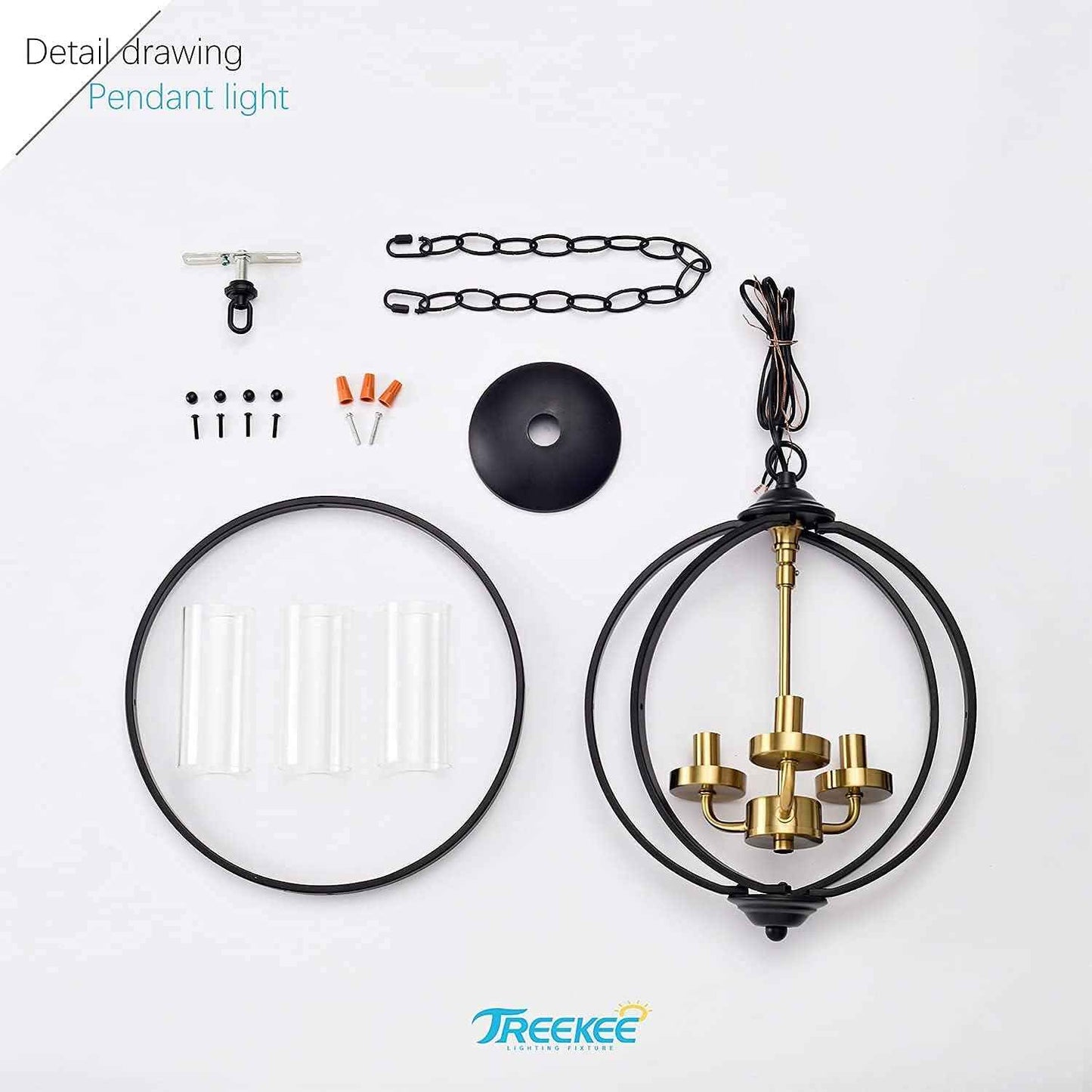 Rustic 14" Farmhouse Chandelier - Vintage Black & Gold 3-Light Pendant Light for Kitchen, Dining Room & Entryway