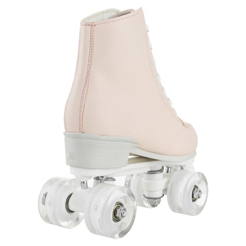 jessie Roller Skates for Women Men Transparent Flash Wheel, High Top PU Leather Classic Double-Row Roller Skates, Indoor Outdoor Roller Skate for Beginner(Pearl Pink, 7 Size)