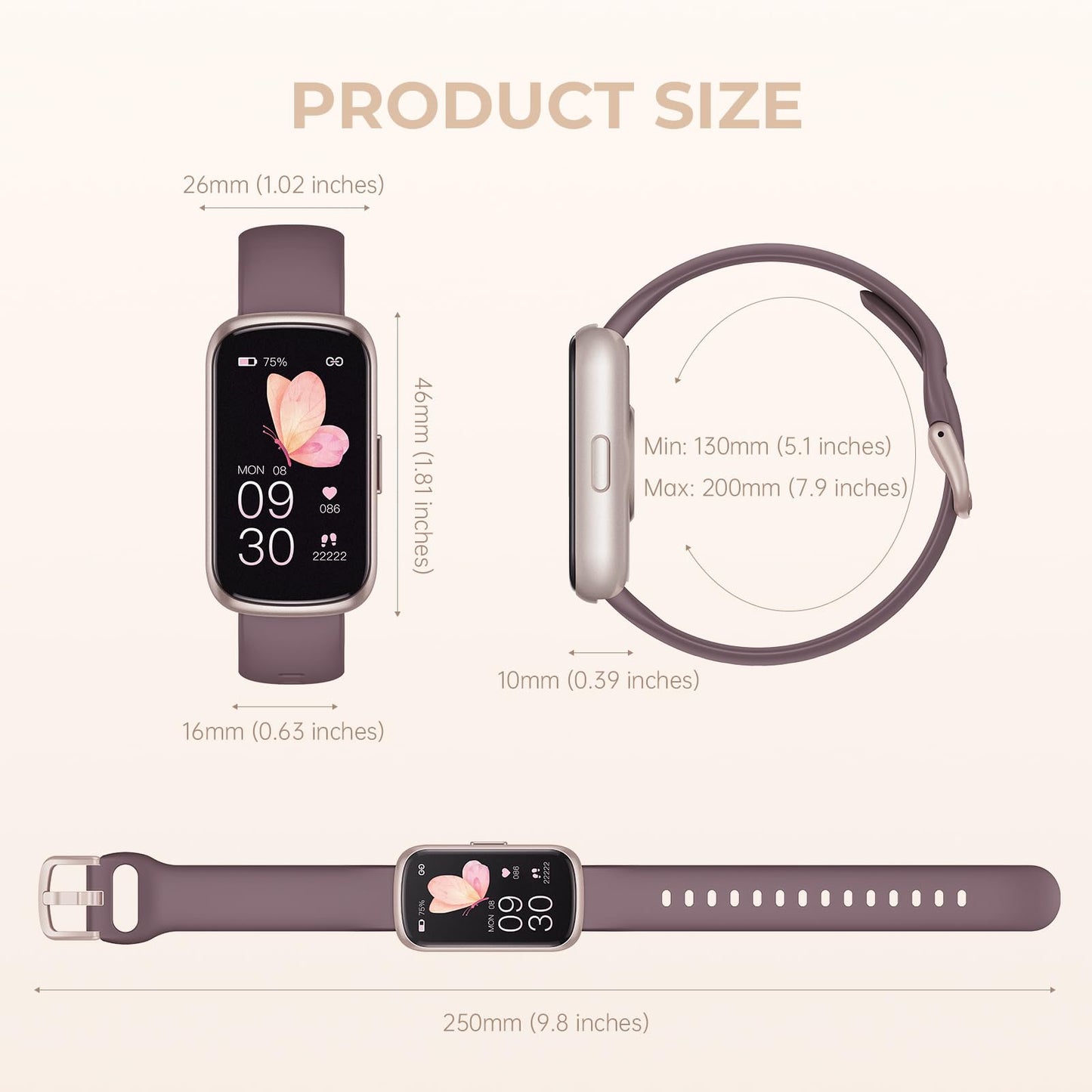 TIFOZEN Health Fitness Tracker Smart Watch with 24/7 Heart Rate, Blood Oxygen, Sleep Tracker, Pedometer, 3 Colorful Bands & 3ATM Waterproof Activity Tracker with Step Calorie Counter, Smoke Violet
