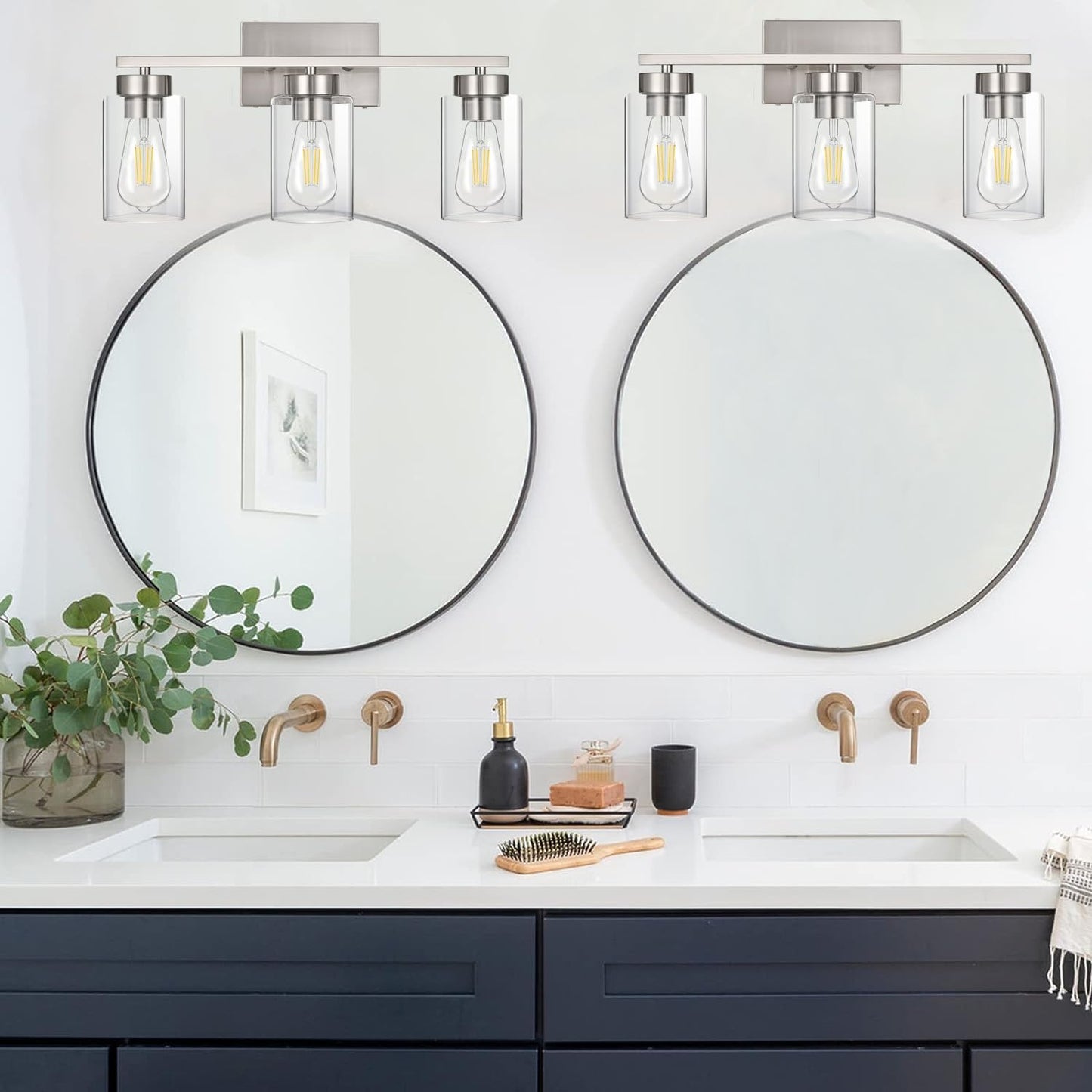 Modern 3-Light Bathroom Vanity Light in Brushed Gold with Clear Glass Shades