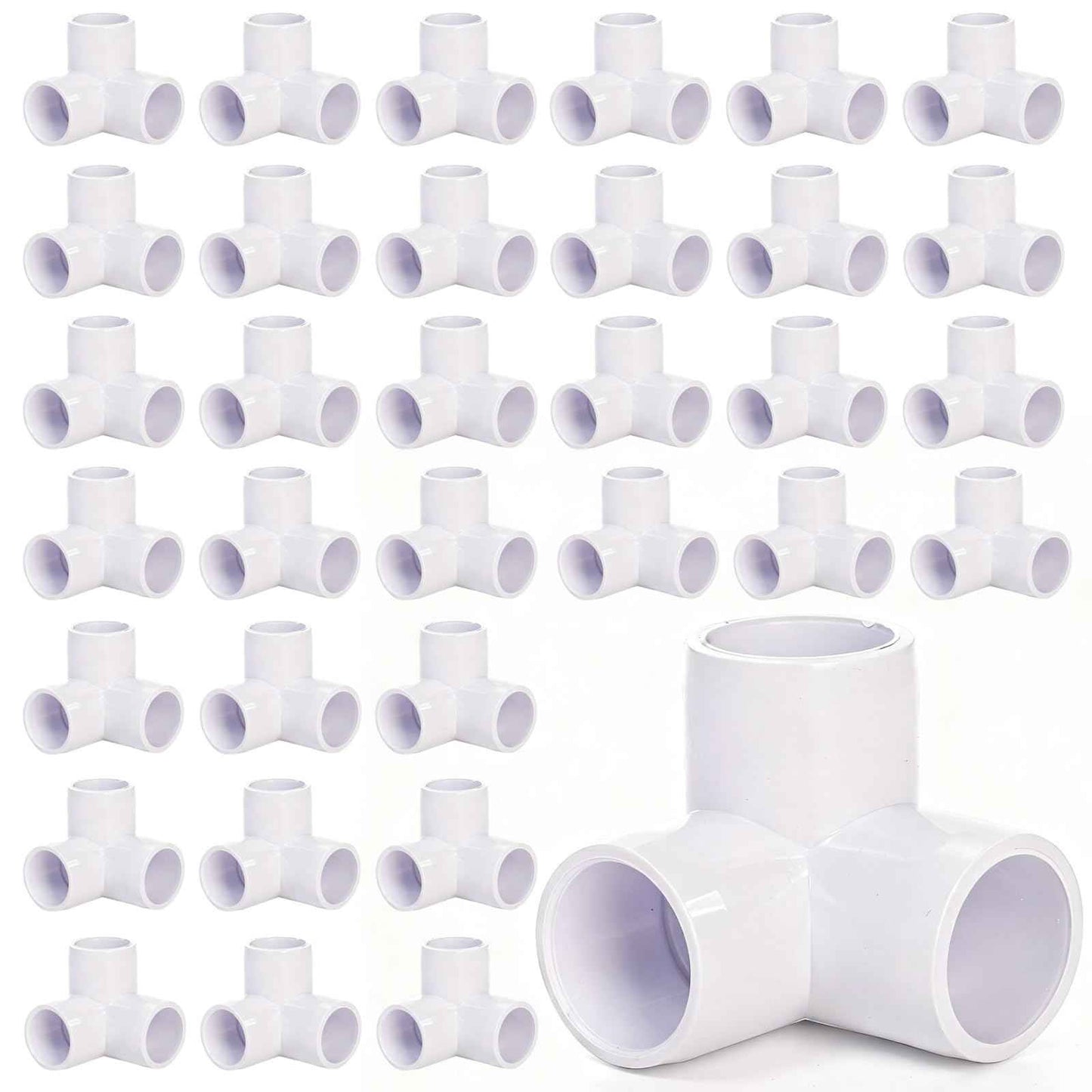 Covzoe 32 Pack 1/2 Inch 3 Way PVC Pipe Fittings, Furniture Grade Elbow Pipe Connectors, Heavy Duty DIY Shelf Garden Support Structure Storage Frame for Building, Greenhouse Shed Pipe, White