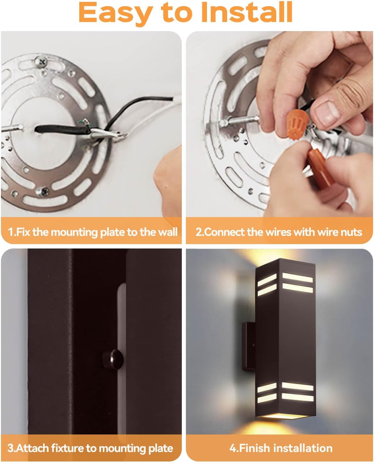 Modern Outdoor Wall Lights - Dusk to Dawn Square Matte Black Sconce with Bulbs, Aluminum Anti-Rust Up & Down Lighting for Porch & Garage