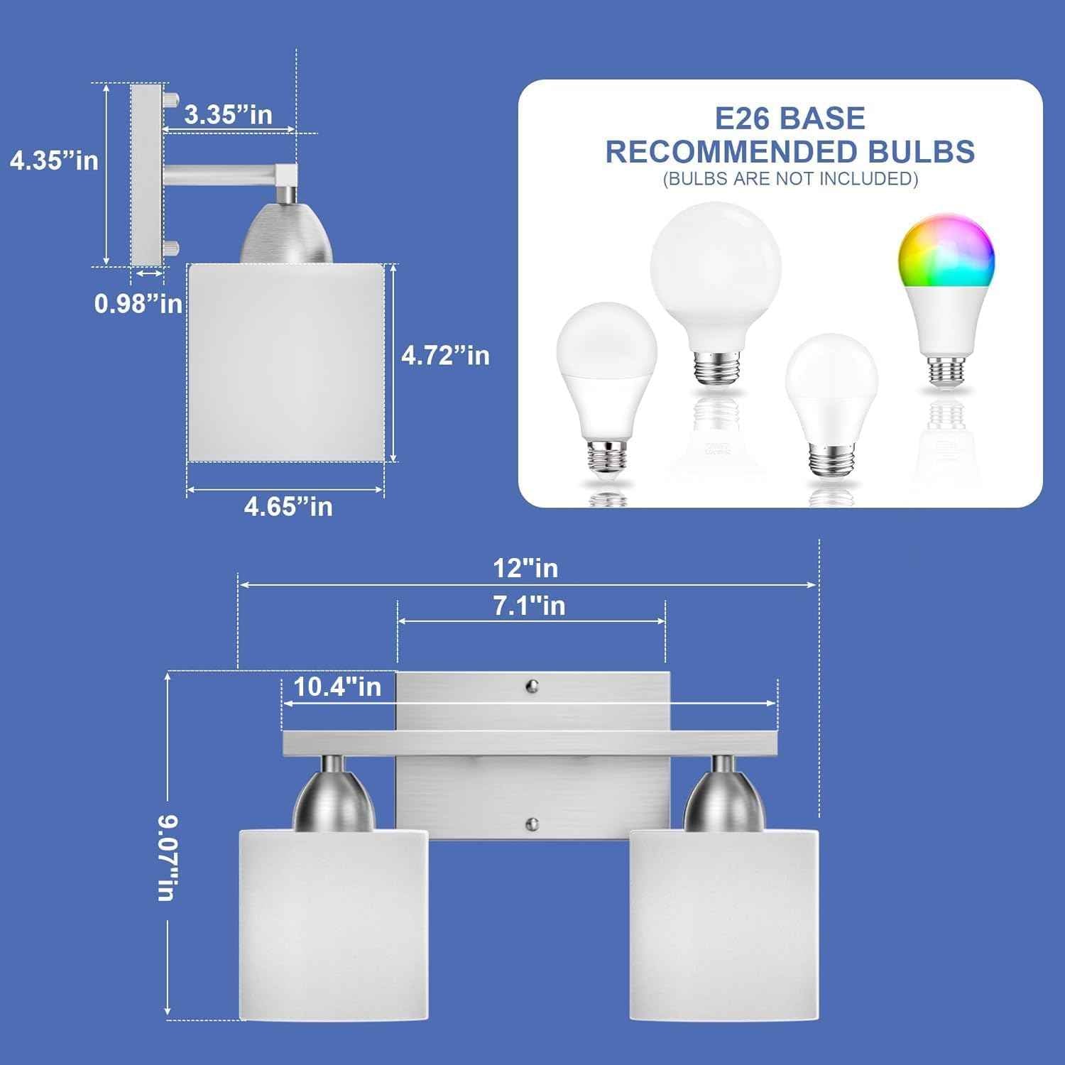 Modern 4-Light Bathroom Vanity Light Fixture - Anti-Rust Over Mirror Sconce with Milky White Glass Shades, E26 Base