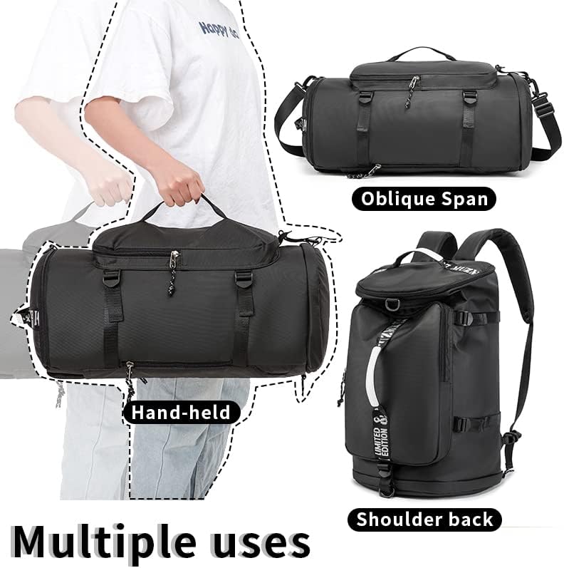 Skiennix Waterproof Gym Duffle Bag - Trendy 40L Backpack for Hiking, Travel & Fishing (Black)