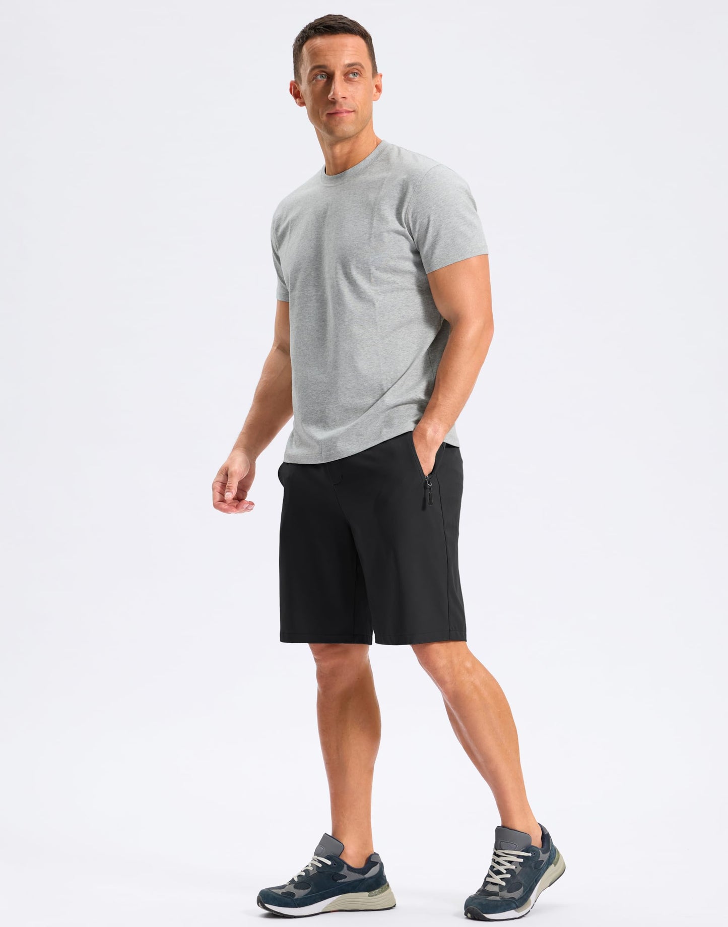 Pudolla Mens Hiking Shorts 5"/7"/9" Lightweight Quick Dry Casual Golf Shorts for Men Work Fishing with 3 Zipper Pockets(Black 9 Inseam-S)