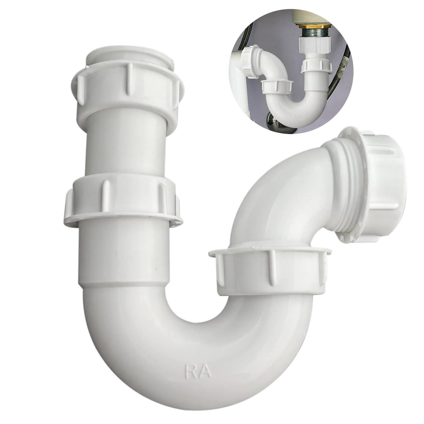 DIA 40MM Sink Drain Pipe Swivel P Trap with 75mm Water Seal for Bathroom & Kitchen - Easy Install Kitchen Sink Plumbing Kit