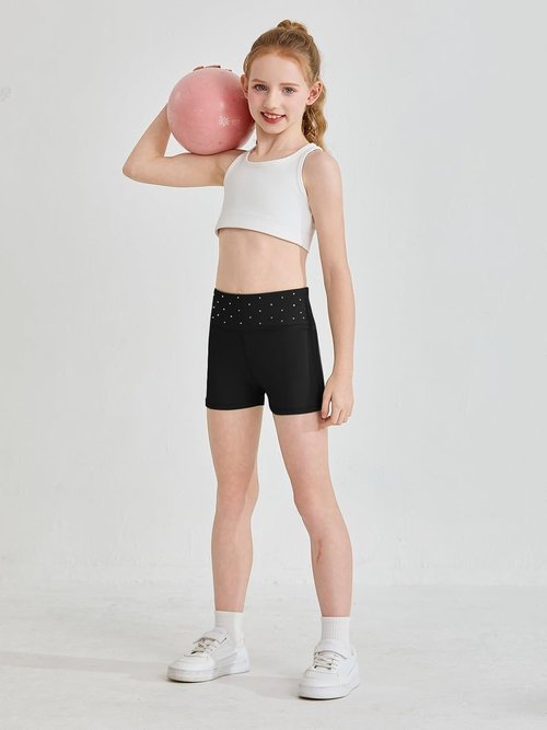 Haloumoning Girls Athletic Shorts - Sparkly High-Waisted Yoga & Dance Biker Shorts | Sizes 5-14Y