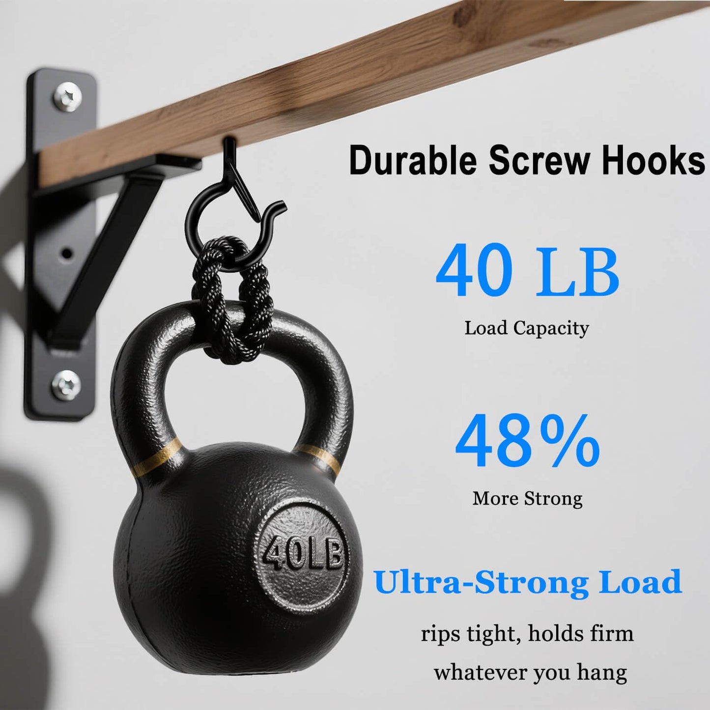 KULOLO 36 Pack Black Screw Hooks with Safety Buckle - 2.3 Inch Rustproof Eye Ceiling Hooks for Hanging Plants,Outdoor String Lights,Baskets,Christmas Lights & Decor,40lb Capacity (36, Black)