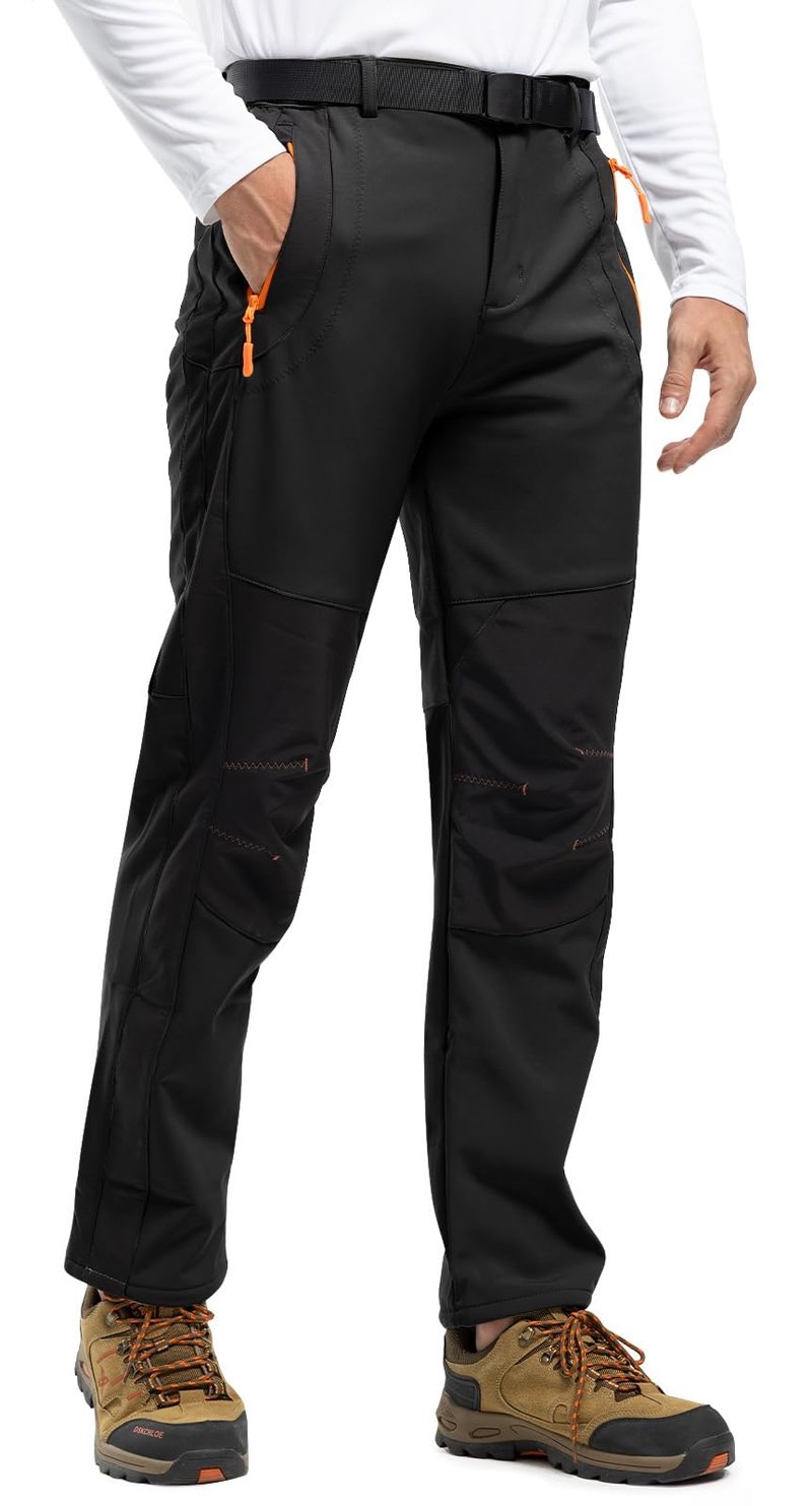 Rdruko Men's Snow Ski Pants Waterproof Insulated Winter Fleece Lined Hiking Snowboard Pants with Belt(Black,US 3XL)