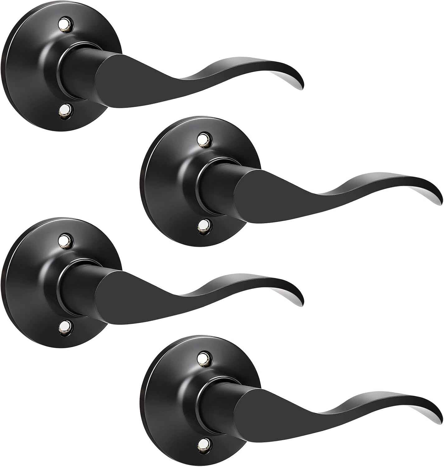 Black Privacy Door Levers - 6 Pack Keyless Modern Wave Handles for Bedrooms